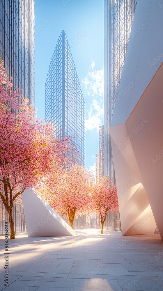 Poster minimalistic urban design with abstract cityscape and geometric buildings in soft pastel colors stoc
