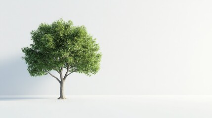 Single minimalist tree on a white background, with clean lines and simple design