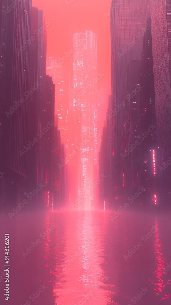 Poster abstract urban scene featuring geometric buildings with a clean minimal design in pastel tones stock