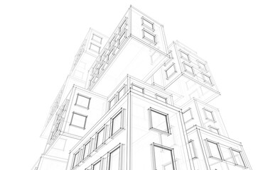 Abstract architectural drawing 3d rendering