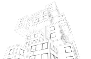 Abstract architectural drawing 3d rendering
