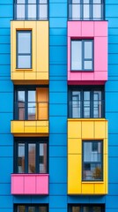 Obraz premium Modern minimalist cityscape with geometric buildings and pastel colors creating an abstract urban environment Stock Photo with copy space
