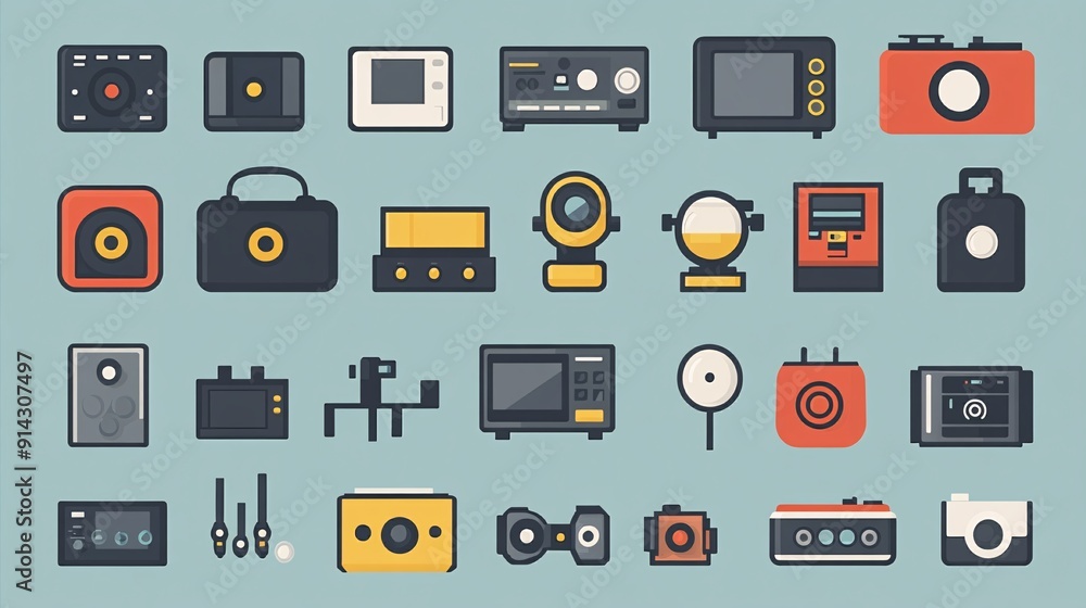 Poster minimal symbols and icons in flat design with clean lines and high detail rendered in pastel colors 