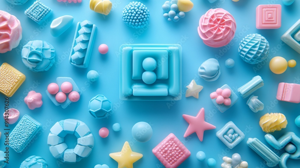 Poster high detail pastel-colored minimal symbols and icons with clean lines and flat design aesthetic stoc