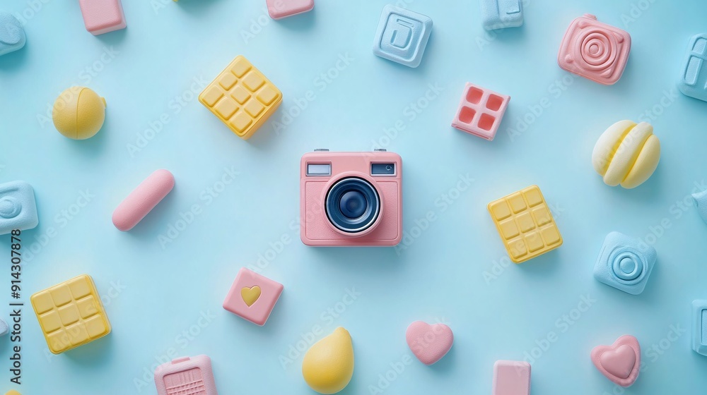 Aufkleber detailed minimal icons and symbols in pastel colors with flat design and clean lines stock photo wit