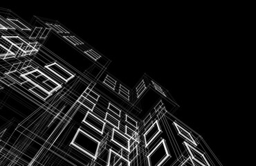 Abstract architectural drawing 3d rendering