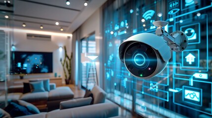 Modern Security Camera Overseeing and safety,Powerful Wi-Fi and Network Safeguard Enable Effective Management of Security Systems Rversee remote view with futuristic concept