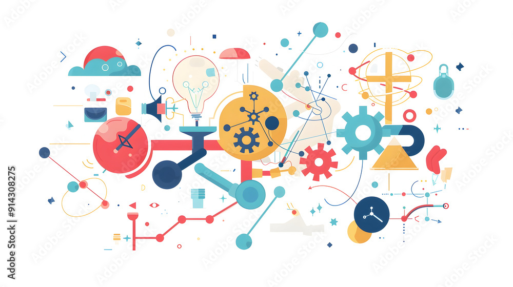 Poster 1. a flat design representation of physics featuring the term 