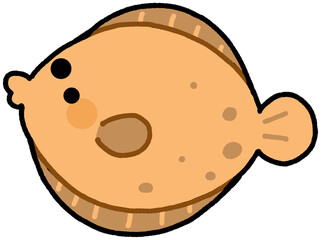 Fototapeta premium Flounder hand-drawn Sea Animals Cute Character Clip Art Doodle Cartoon Transparent Background