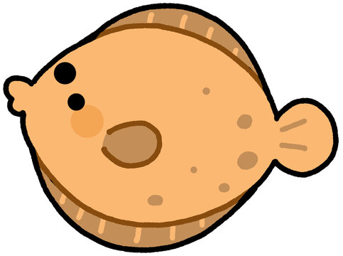 cartoon flounder fish, orange, brown, simple clip art preview