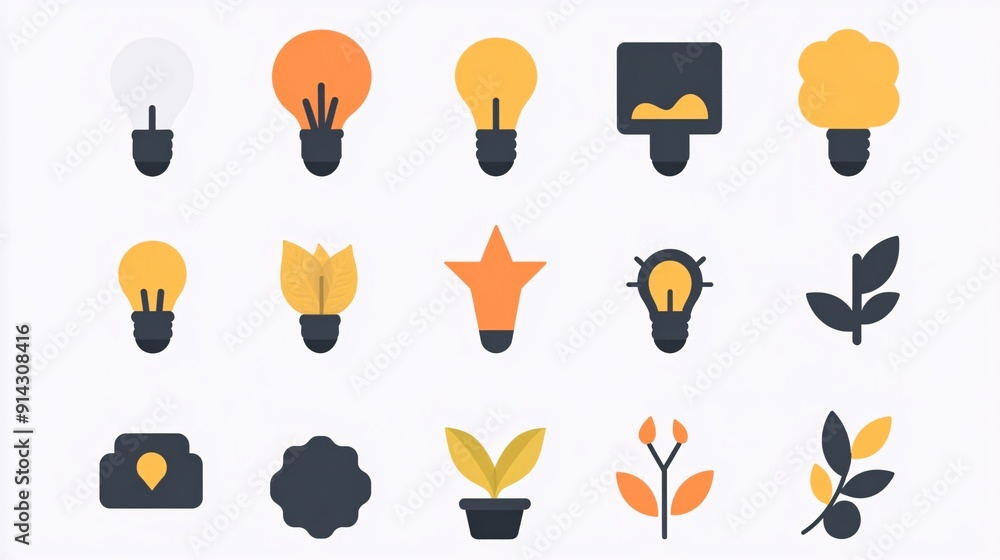 Poster clean-lined flat design icons and symbols in pastel tones with high detail minimalistic style stock 