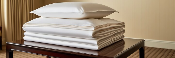 Clean Bedding on Table for Comfortable and Colorful Background