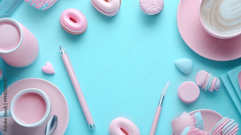 Poster Flat design pastel-colored minimal symbols and icons showcasing high detail and clean lines Stock Photo with copy space