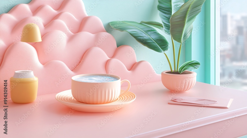 Poster Pastel-colored flat design symbols and icons featuring high detail and clean minimal lines Stock Photo with copy space