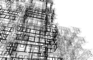 Abstract architectural drawing 3d rendering
