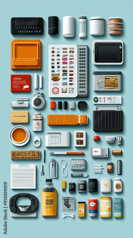 Aufkleber flat design icons and symbols featuring clean lines and high detail in soft pastel tones stock photo