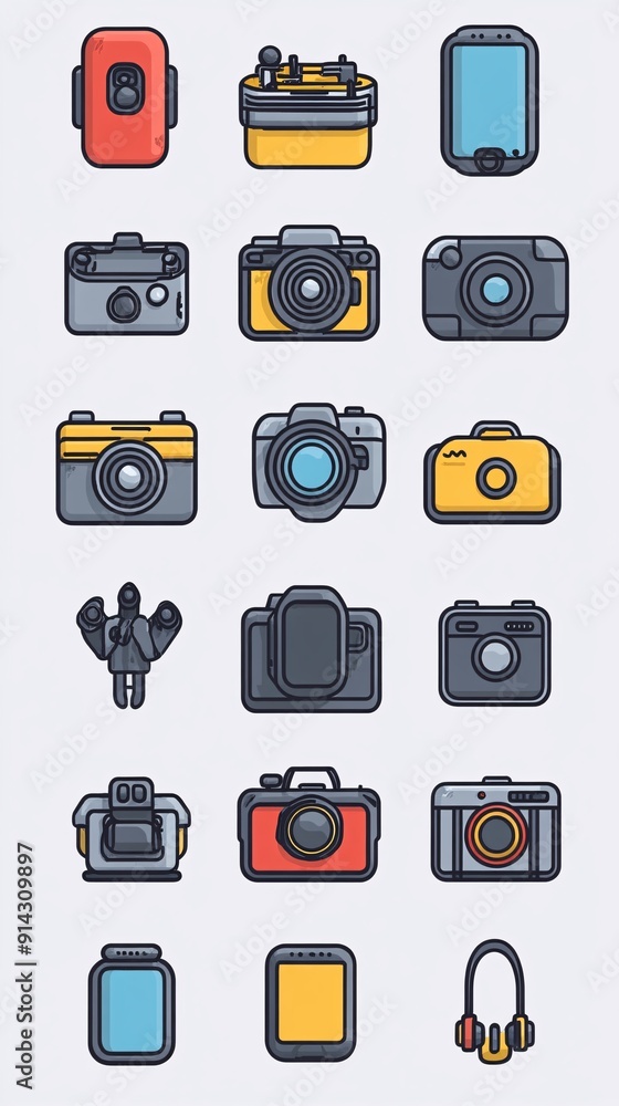 Aufkleber flat design icons and symbols featuring clean lines and high detail in soft pastel tones stock photo