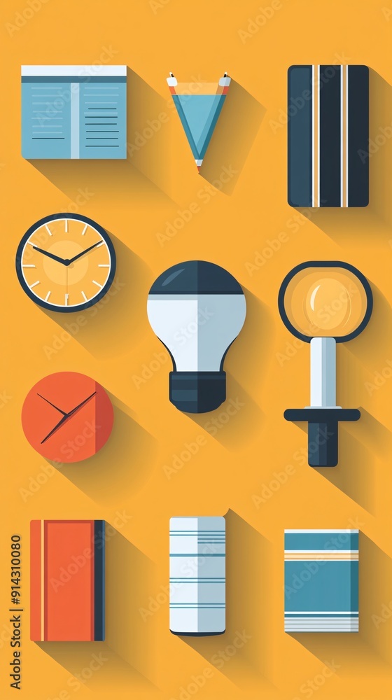 Poster detailed minimal icons and symbols in pastel colors with flat design and clean lines stock photo wit
