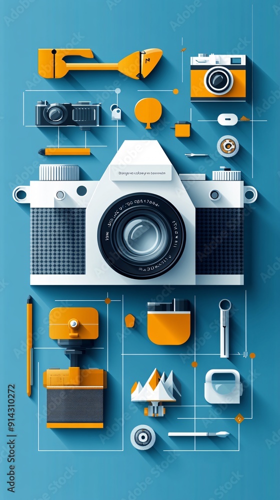 Poster Detailed minimal icons and symbols in pastel colors with flat design and clean lines Stock Photo with copy space