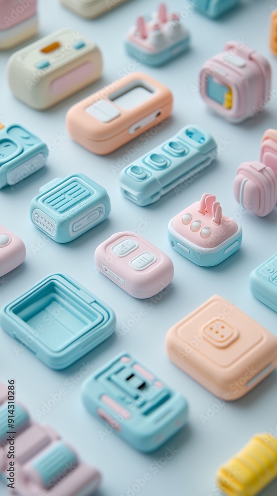 Poster Pastel-colored minimal symbols and icons with high detail and clean flat design lines Stock Photo with copy space