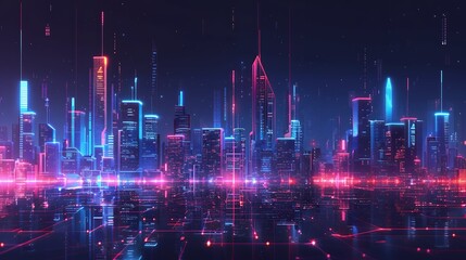 cityscape with space and neon light effect. Modern hi-tech, science, futuristic technology concept. Abstract digital high tech city design for banner background