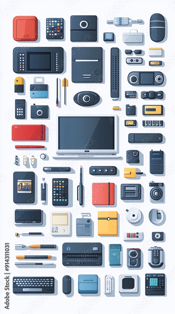 Poster High detail minimal icons and symbols in soft pastel colors with a flat design and clean lines Stock Photo with copy space