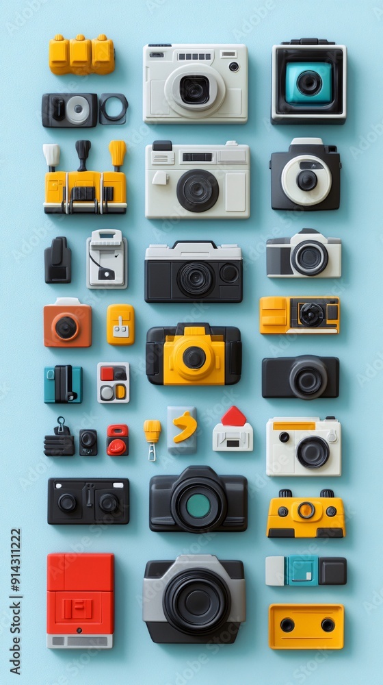 Poster high detail minimal icons and symbols in soft pastel colors with a flat design and clean lines stock