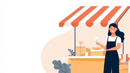 Labor Day craft fair, stalls with handmade items, flat design illustration