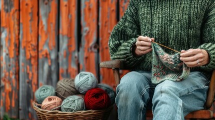 The knitting person with yarn