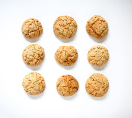 Whole grain cookies on white background
