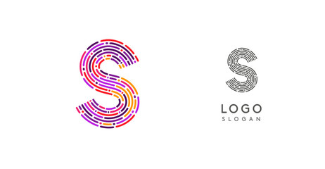 Colorful abstract letter S logo design with futuristic circuit pattern. Ideal for tech companies, digital media, software, apps, networking, branding. Vector illustration.