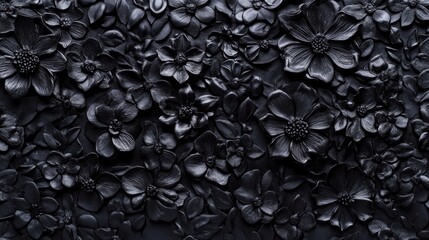 baroque Close up of blooming flowerbeds of amazing black flowers on dark gothic moody floral textured background.