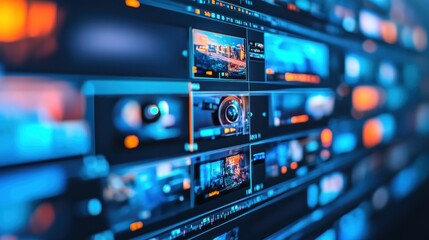 Video editing screen timeline filmmaking high tech live broadcasting computer screen