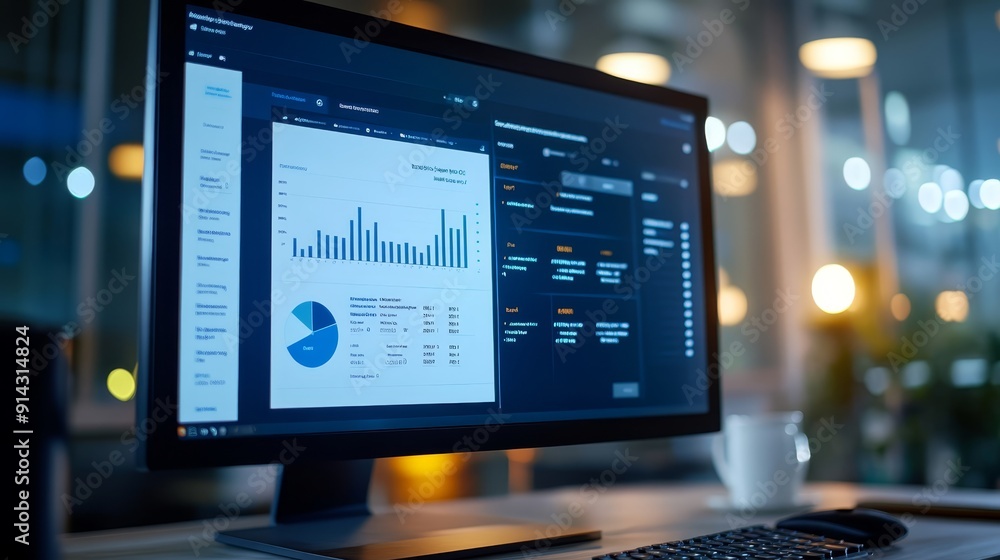 Poster business analytics dashboard on computer screen