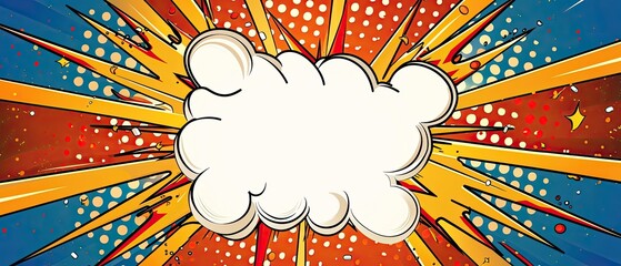 Vibrant comic-style explosion background with blank speech bubble for text. Ideal for pop art themes, retro designs, and creative projects.
