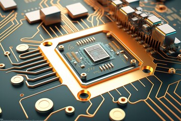 Close-up of a computer chip on a circuit board.