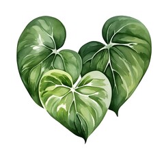 Vibrant Watercolor of Climbing Philodendron Heart-Shaped Leaves