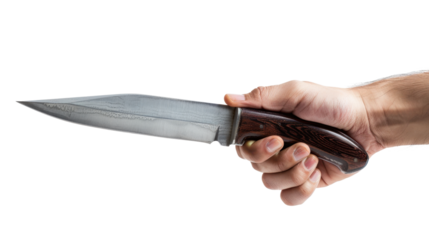 Hand holding a knife on transparent background