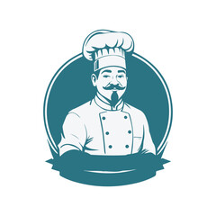 Creative Chef logo or icon stock illustration in cartoon style. Good for restaurant, hotel logo.