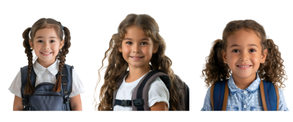 Portrait of children carrying backpacks to school