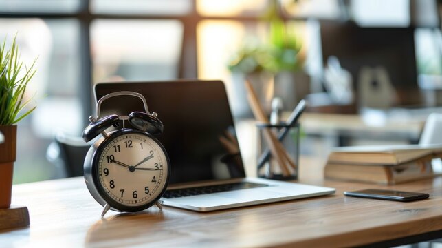 Desk with a focus on time management tools and productivity aids.