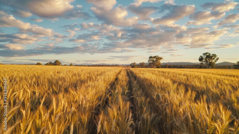 Aufkleber A field of golden wheat with a few trees in the background