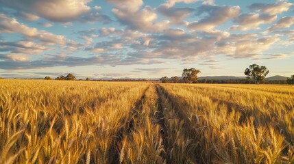 Obraz premium A field of golden wheat with a few trees in the background
