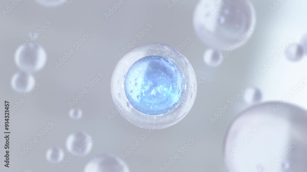 Poster 3d render animation of liquids, molecules, and bubbles flying away. a macro visual demonstrates many