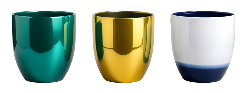 Set Ceramic plant pots isolated on transparent background
