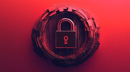 A Locked Padlock in a Red Circular Digital Pattern