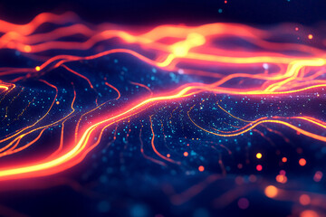 Abstract data landscape with glowing neon lines abstract