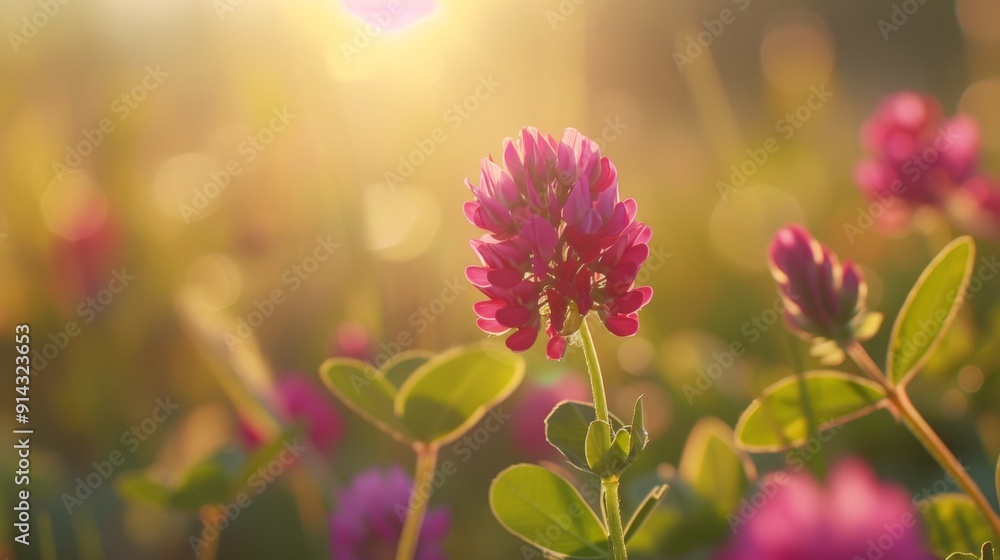 Poster Red clover wildflower in a natural setting