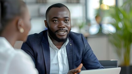 Fototapeta premium Insurance Agent Discussing Policy with Client in Modern Office