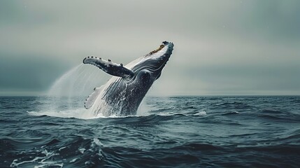 Naklejka premium Majestic Humpback Whale Breaching the Ocean Surface with Powerful Splash